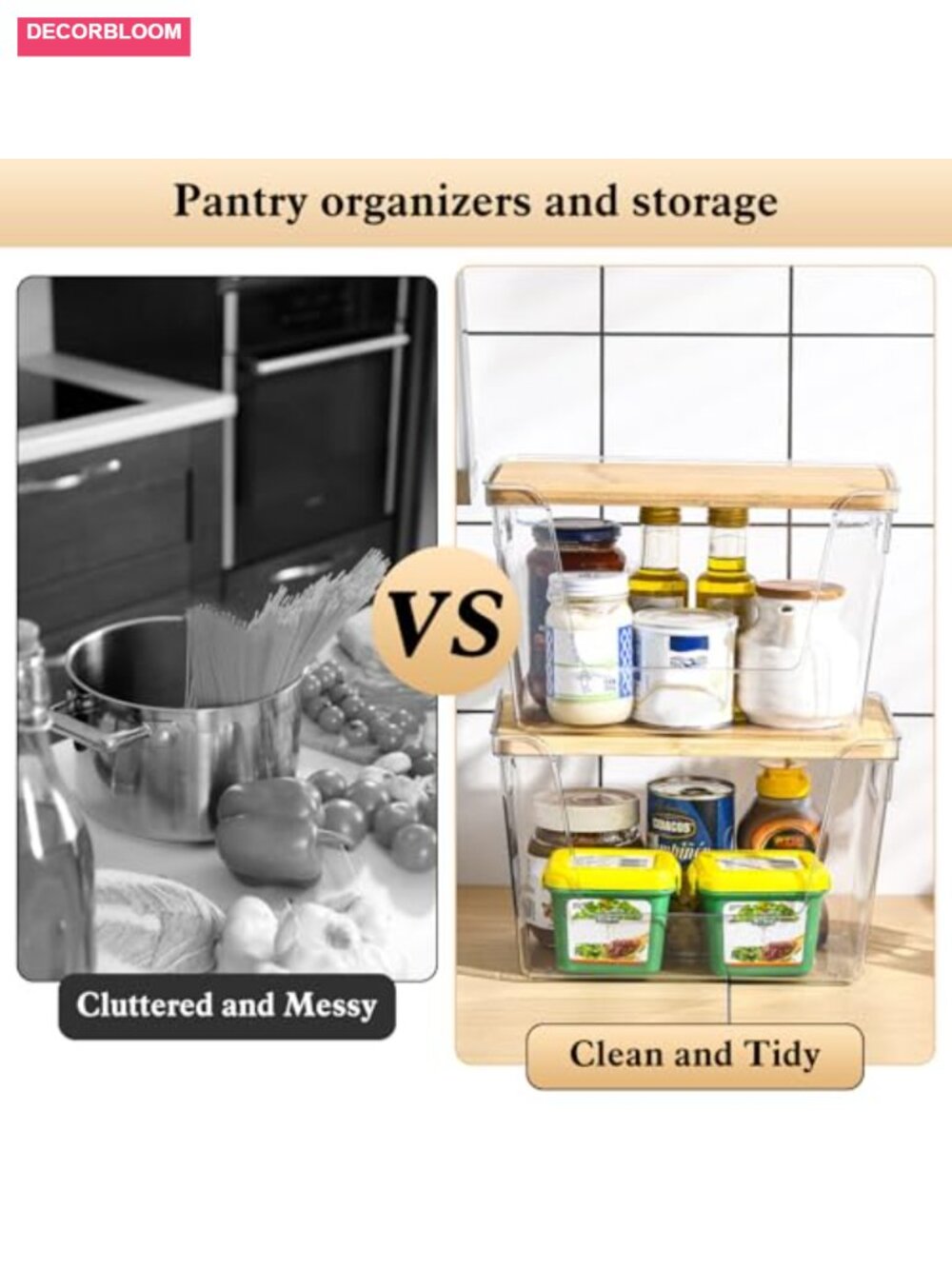 4 Set Stackable Storage Plastic Container with Removable Bamboo Cover - Picture 4 of 6
